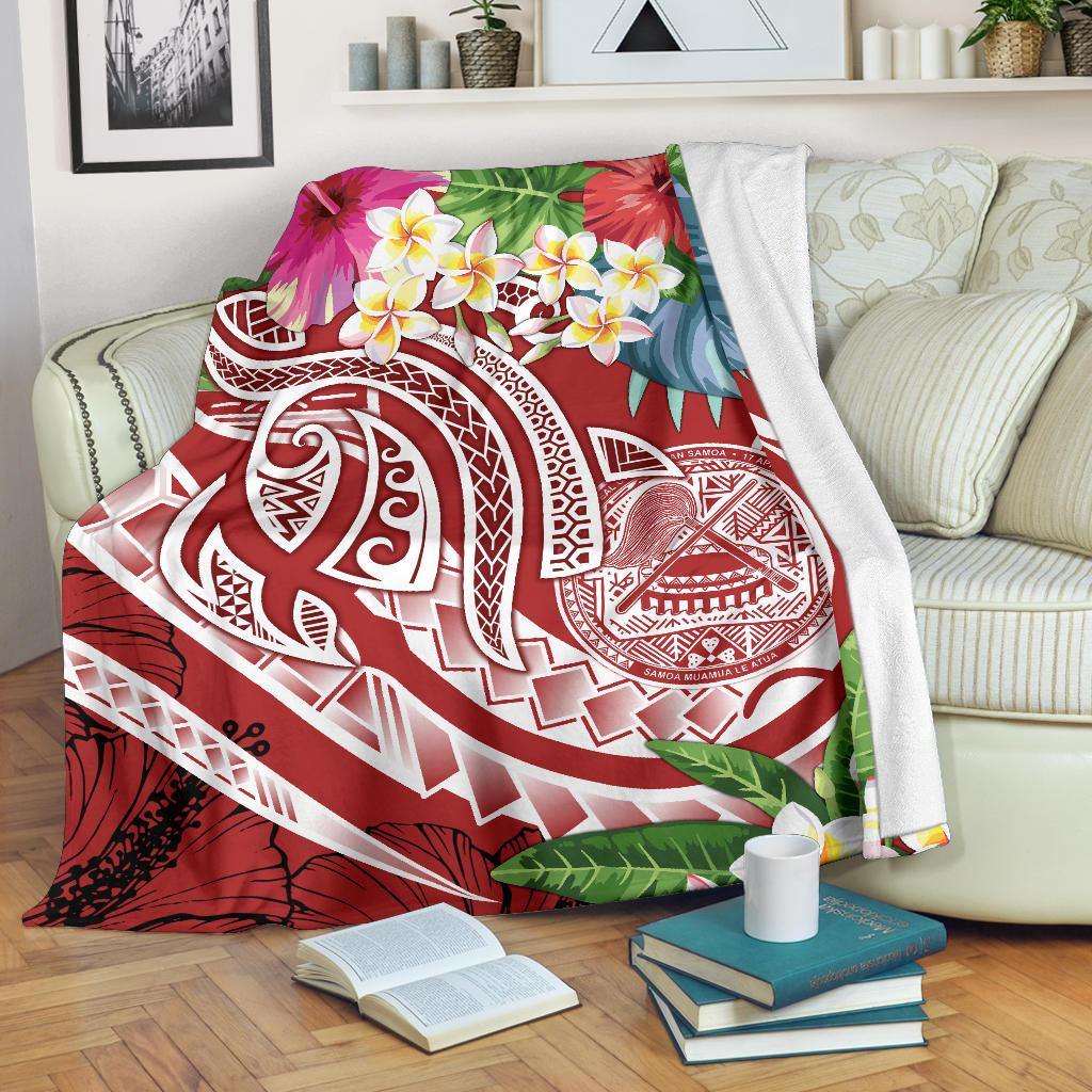 Polynesian American Samoa Premium Blanket - Summer Plumeria (Red) White - Polynesian Pride