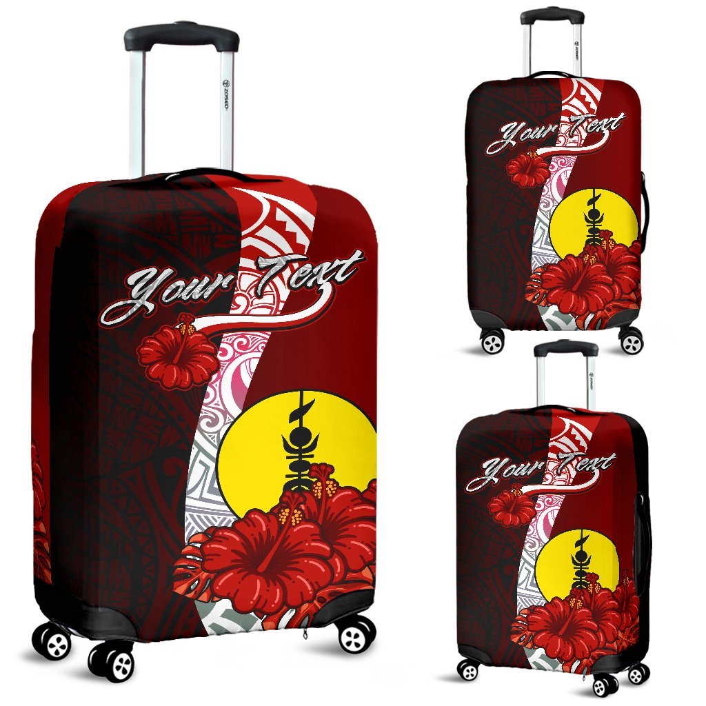 New Caledonia Polynesian Custom Personalised Luggage Covers - Coat Of Arm With Hibiscus Red - Polynesian Pride