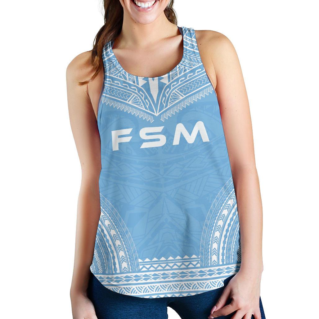 Federated States Of Micronesia Women's Racerback Tank - Polynesian Chief Flag Version Blue - Polynesian Pride