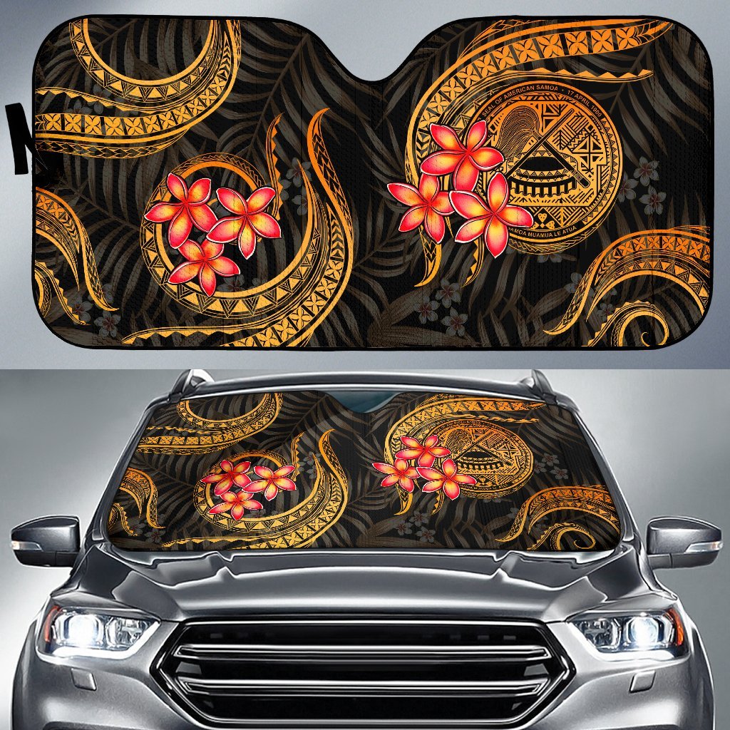 American Samoa Auto Sun Shades - Gold Plumeria Auto Sun Shade Universal Fit GOLD - Polynesian Pride