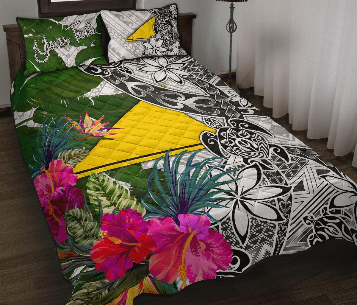 Tokelau Custom Personalised Quilt Bet Set White - Turtle Plumeria Banana Leaf White - Polynesian Pride