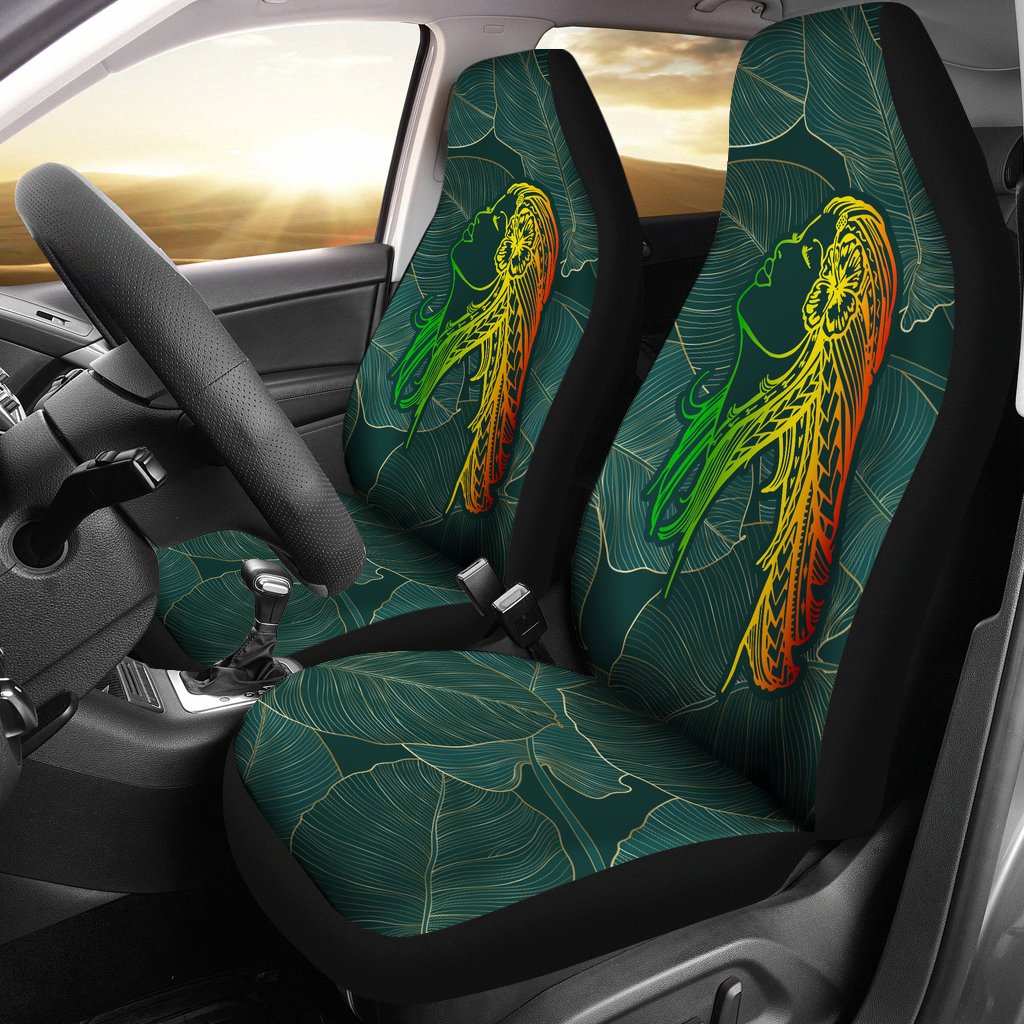 Hawaii Monstera Kalo Hula Girl Kanaka Maoli Car Seat Cover Universal Fit Green - Polynesian Pride