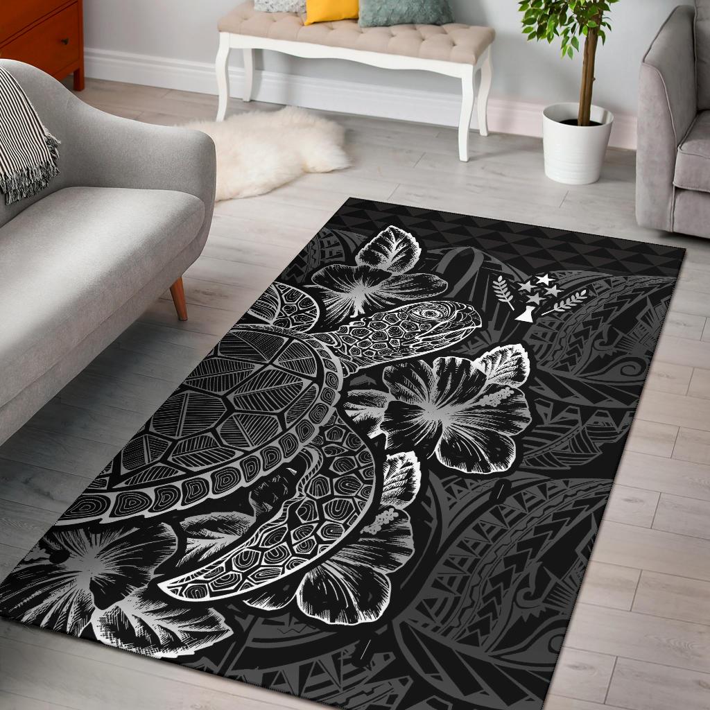 Kosrae Area Rugs Turtle Hibiscus Black Black - Polynesian Pride