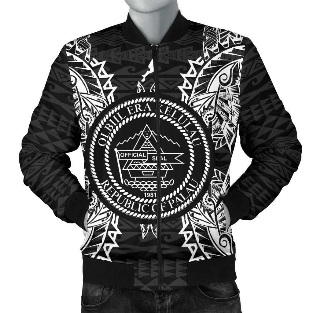 Palau Polynesian Men's Bomber Jacket Map Black Black - Polynesian Pride