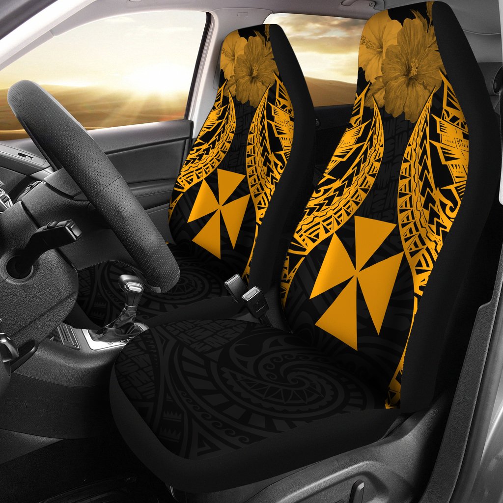 Wallis And Futuna Polynesian Car Seat Covers Pride Seal And Hibiscus Gold Universal Fit Gold - Polynesian Pride