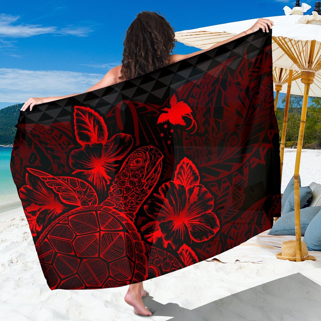 Papua New Guinea Sarong - Turtle Hibiscus Pattern Red Women One Size Red - Polynesian Pride