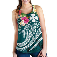 Wallis and Futuna Polynesian Women's Racerback Tank - Summer Plumeria (Turquoise) - Polynesian Pride