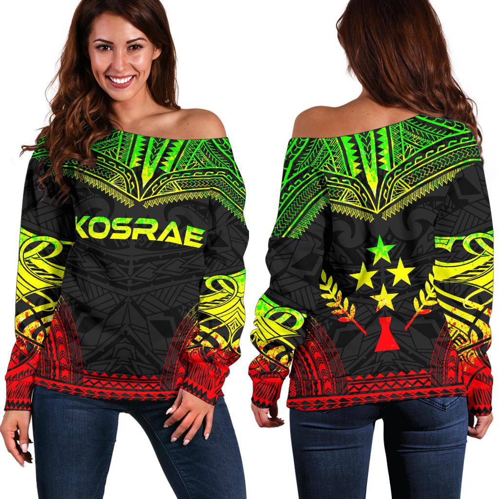 Kosrae Polynesian Chief Women's Off Shoulder Sweater - Reggae Version Art - Polynesian Pride