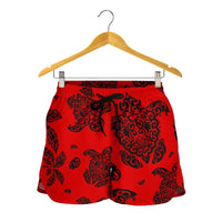 Polynesian Turtle Palm And Sea Pebbles Red Women's Short - Polynesian Pride