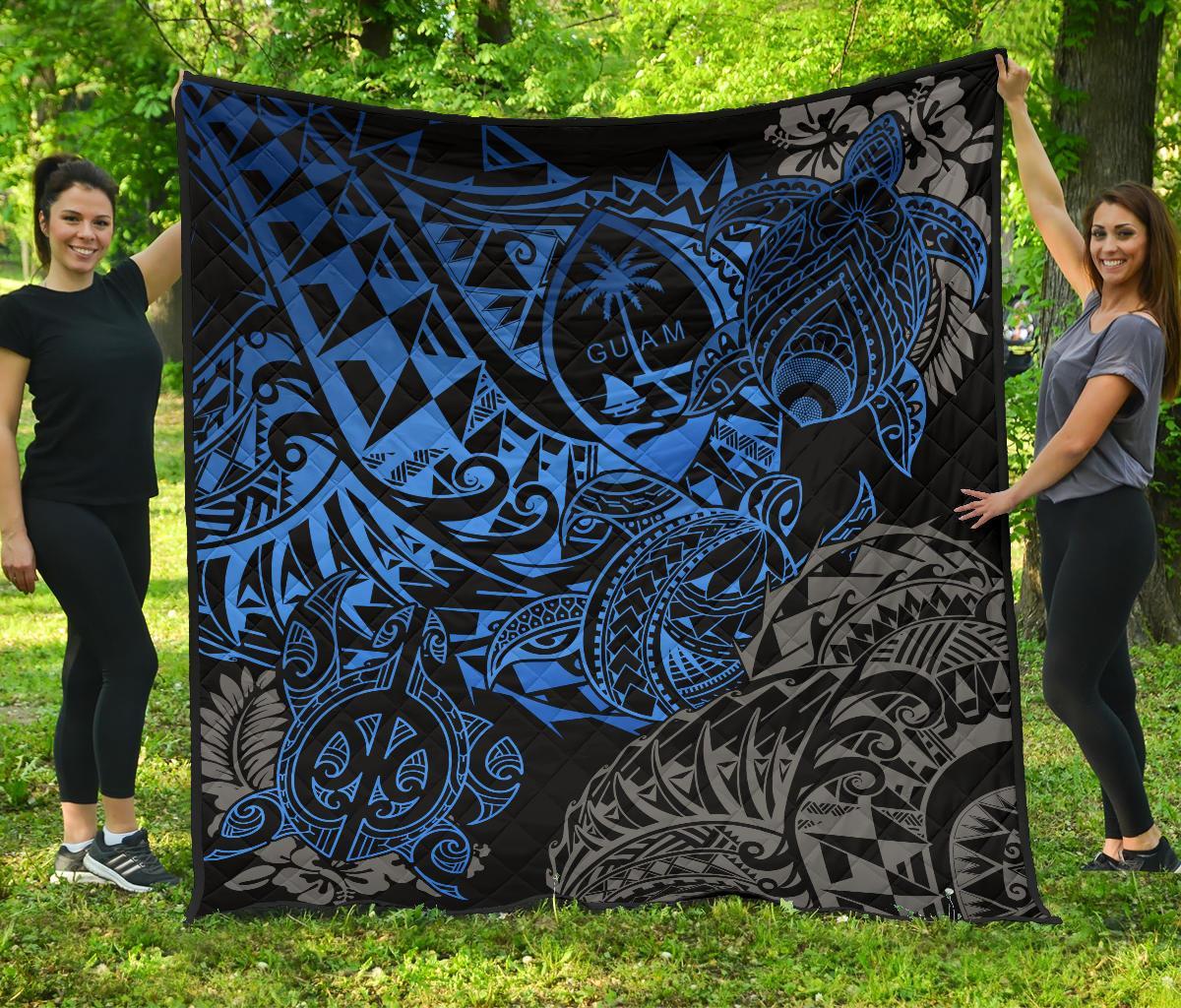 Guam Polynesian Premium Quilt - Blue Turtle Flowing - Polynesian Pride