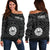 Tahiti Personalised Women's Off Shoulder Sweater - Tahiti Seal In Polynesian Tattoo Style - Polynesian Pride