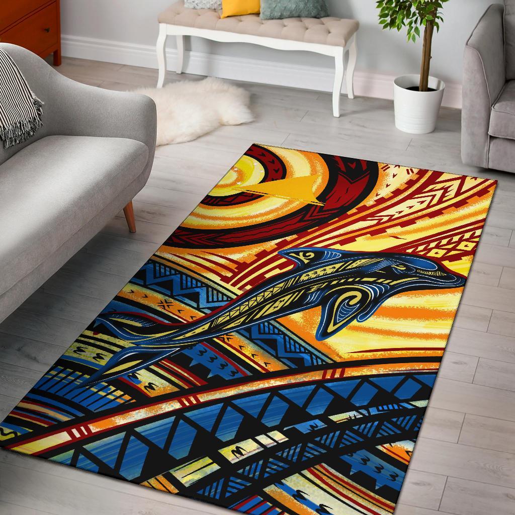 Tokelau Area Rug - Dolphin Surfing Yellow - Polynesian Pride