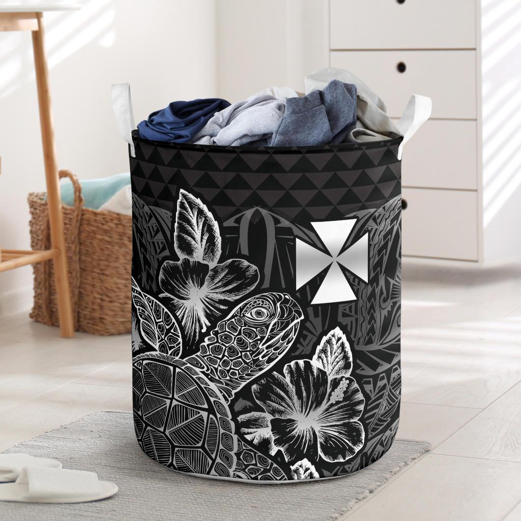 Wallis And Futuna Laundry Basket - Polynesian Turtle Hibiscus Black Laundry Basket One Size Black - Polynesian Pride