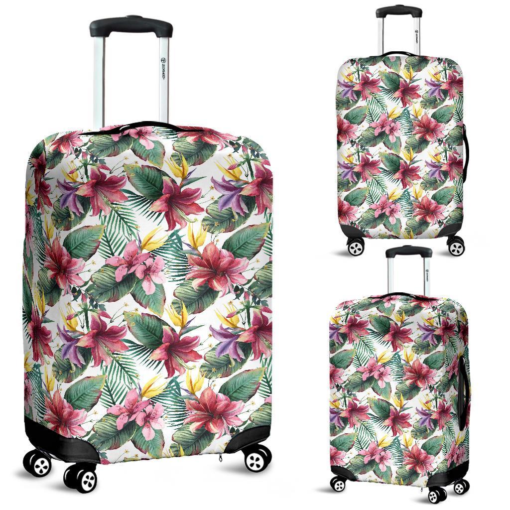 Tropical Palm Leaf White Luggage Cover White - Polynesian Pride
