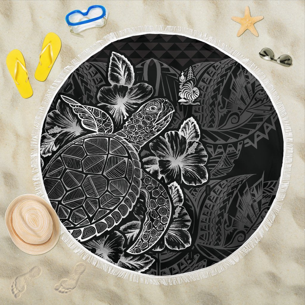 New Caledonia Polynesia Beach Blanket Turtle Hibiscus Black One Style One Size Black - Polynesian Pride