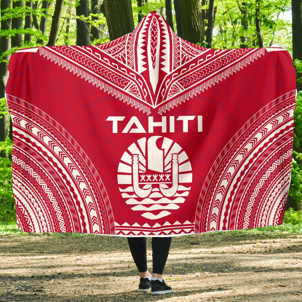 Tahiti Flag Polynesian Chief Hooded Blanket Hooded Blanket Red - Polynesian Pride