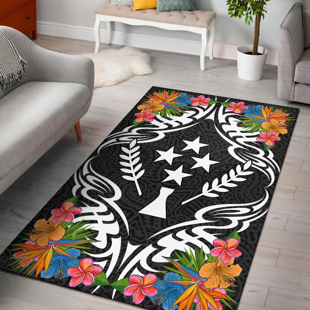 Kosrae State Area Rug - Coat OfArmsWith Tropical Flowers Black - Polynesian Pride