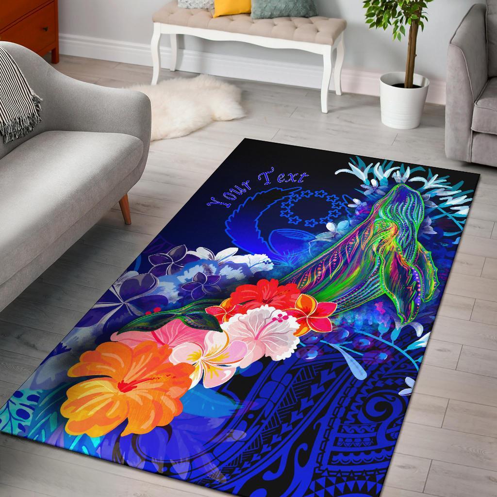 Pohnpei Custom Personalised Area Rug - Humpback Whale with Tropical Flowers (Blue) Blue - Polynesian Pride