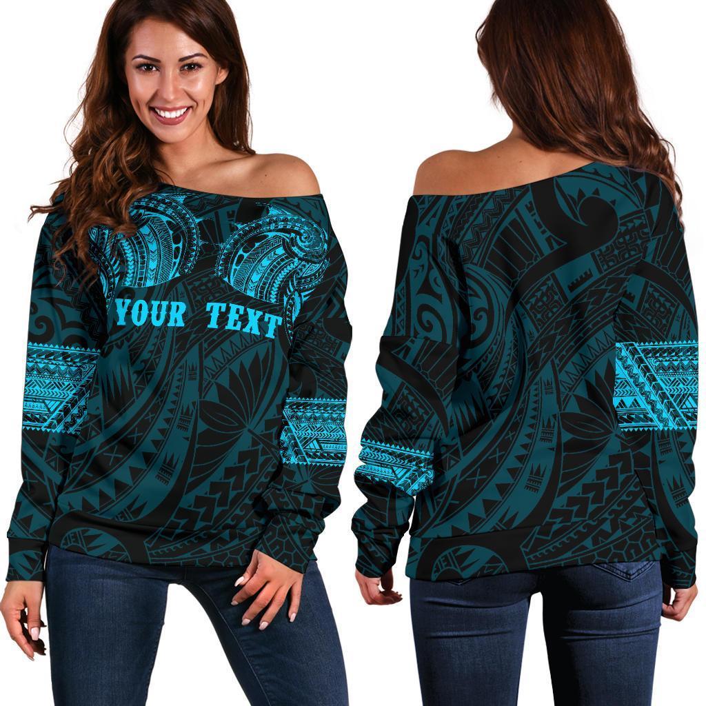 Polynesian Maori Tattoo Off Shoulder Sweater Blue - Custom Version K4 Blue - Polynesian Pride