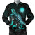 Marshall Islands Polynesian Men's Bomber Jacket - Turtle With Blooming Hibiscus Turquoise Turquoise - Polynesian Pride