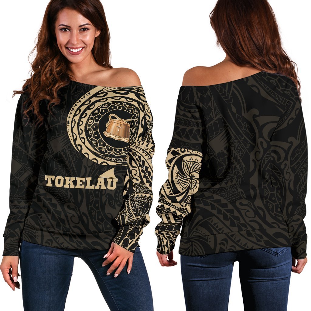 Tokelau Polynesian Tattoo Style Off Shoulder Sweater A7 Black - Polynesian Pride