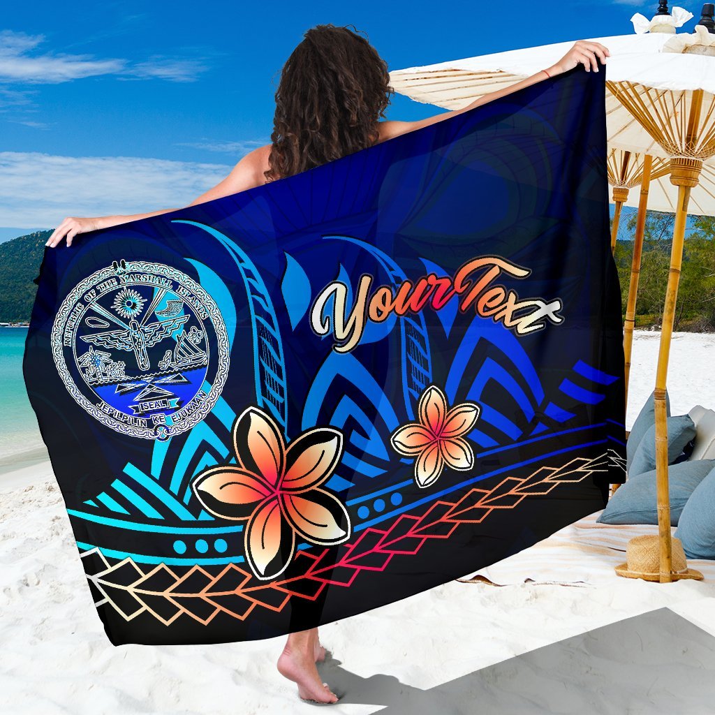 Marshall Islands Custom Personalised Sarong - Vintage Tribal Mountain Crest One Style One Size Blue - Polynesian Pride