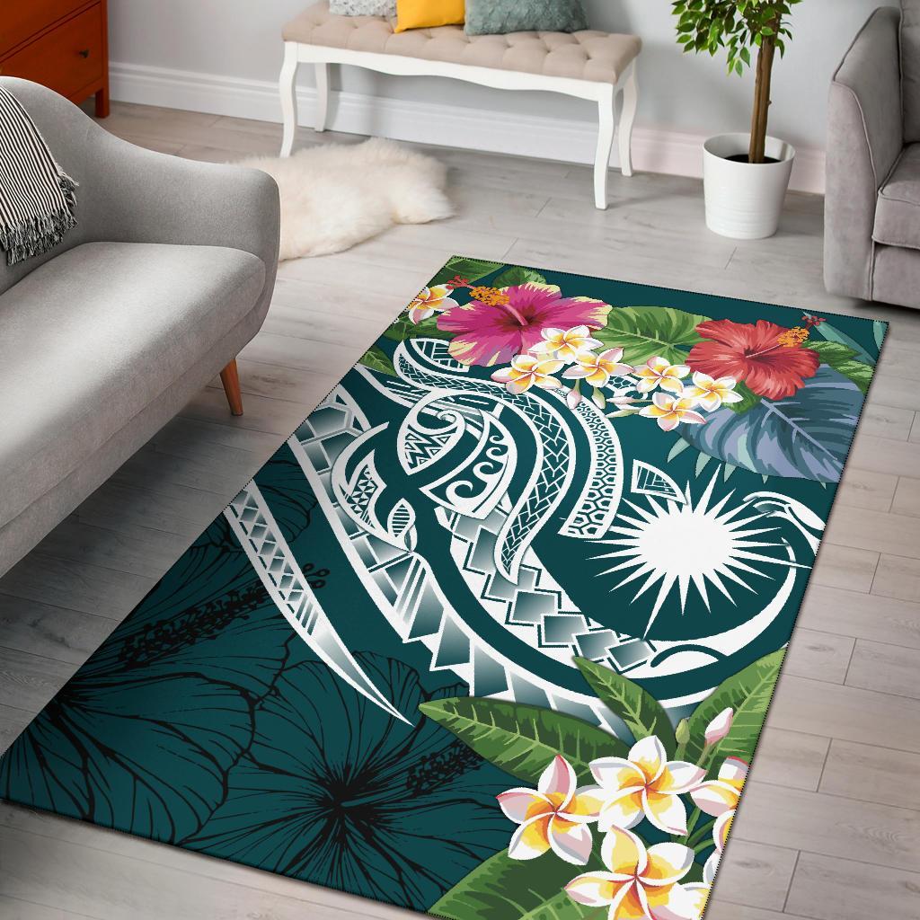 Marshall Islands Polynesian Area Rug - Summer Plumeria (Turquoise) Turquoise - Polynesian Pride