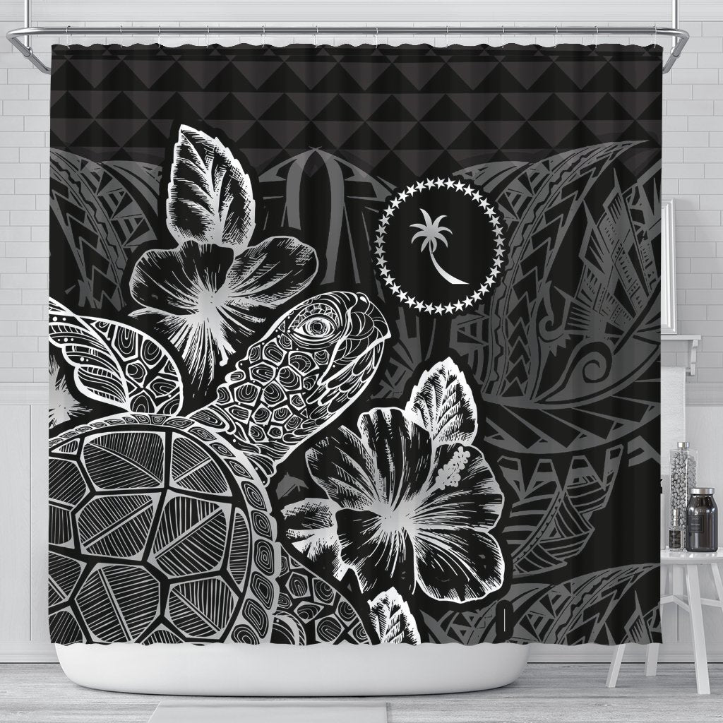 Chuuk Shower Curtain Turtle Hibiscus Black 177 x 172 (cm) Black - Polynesian Pride