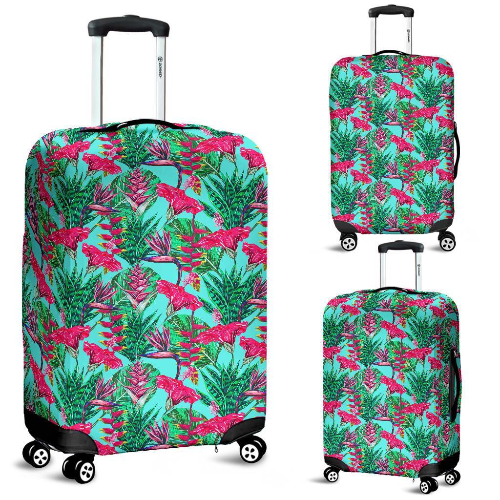Tropical Strelitzia Blue Luggage Cover White - Polynesian Pride