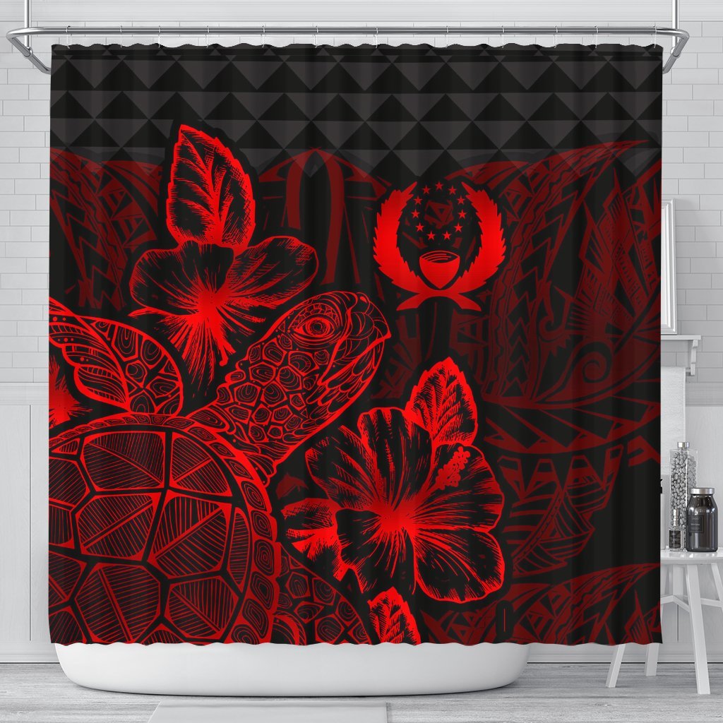 Pohnpei Shower Curtain Turtle Hibiscus Red 177 x 172 (cm) Red - Polynesian Pride