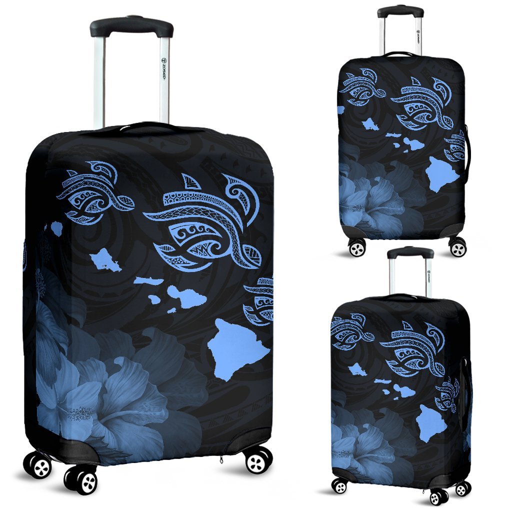 Hawaii Hibiscus Map Polynesian Ancient Blue Turtle Luggage Covers Blue - Polynesian Pride