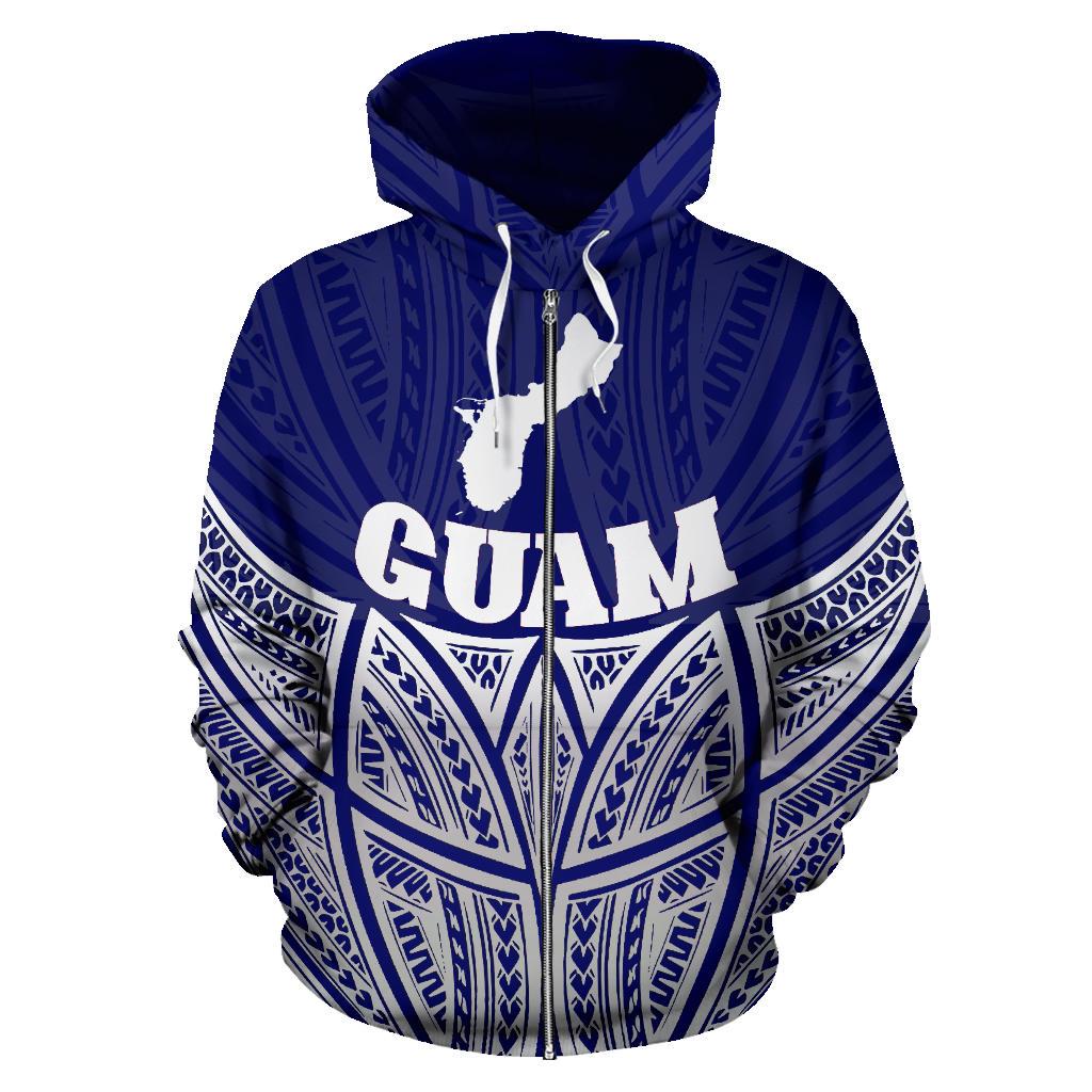 Guam Polynesian Zip up Hoodie Blue Pride Map and Seal - Polynesian Pride