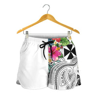Wallis and Futuna Polynesian Women's Shorts - Summer Plumeria (White) - Polynesian Pride