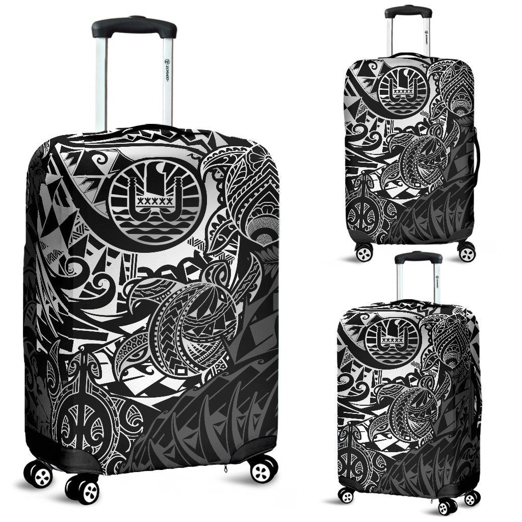 Tahiti Polynesian Luggage Cover - White Turtle Hibiscus Flowing WHITE - Polynesian Pride