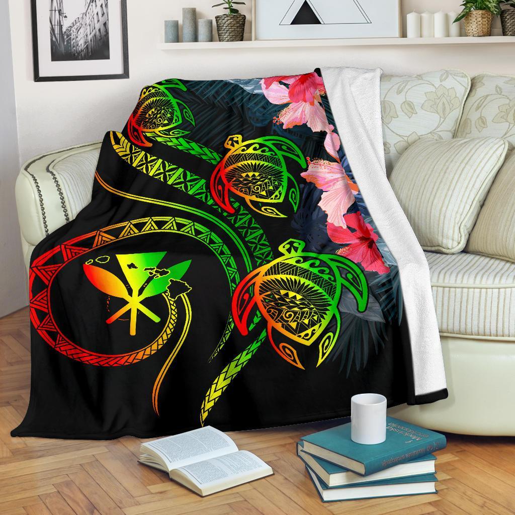 Hawaii Turtle Polynesian Tropical Premium Blanket - Cora Style Reggae White - Polynesian Pride