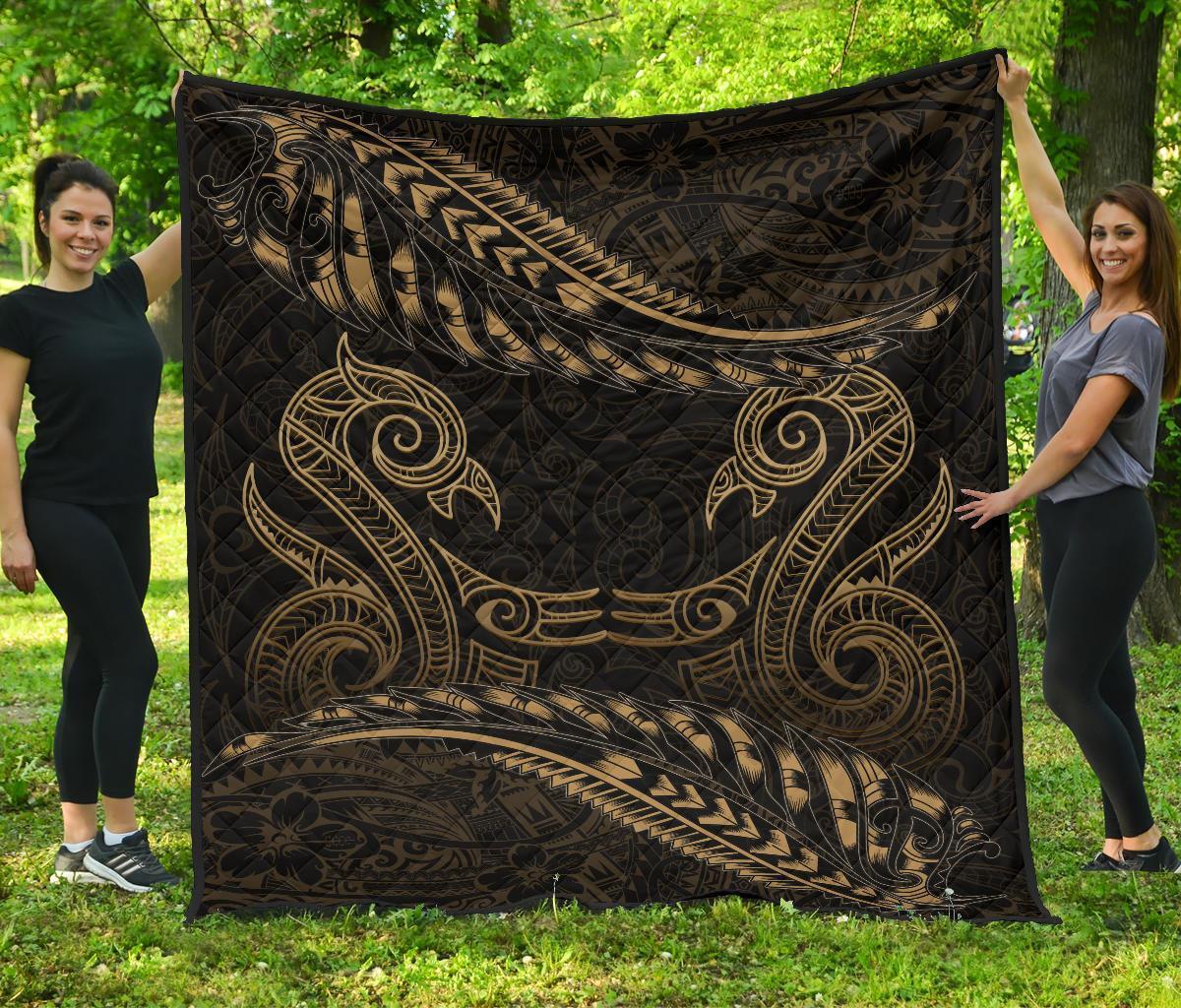 Aotearoa Premium Quilt Gold Maori Manaia With Silver Fern Gold - Polynesian Pride