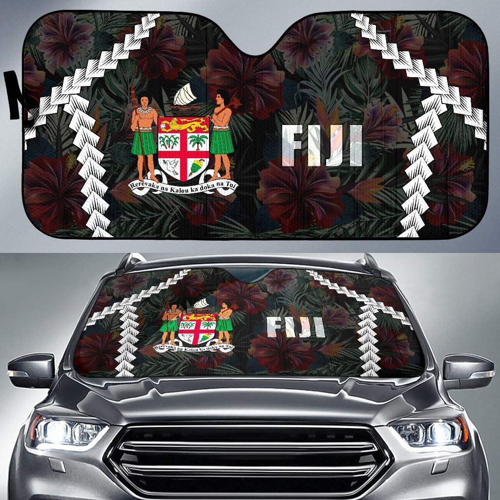 Fiji Auto Sun Shades - Coat of Arm Chain Polynesian Auto Sun Shade Universal Fit BLACK - Polynesian Pride