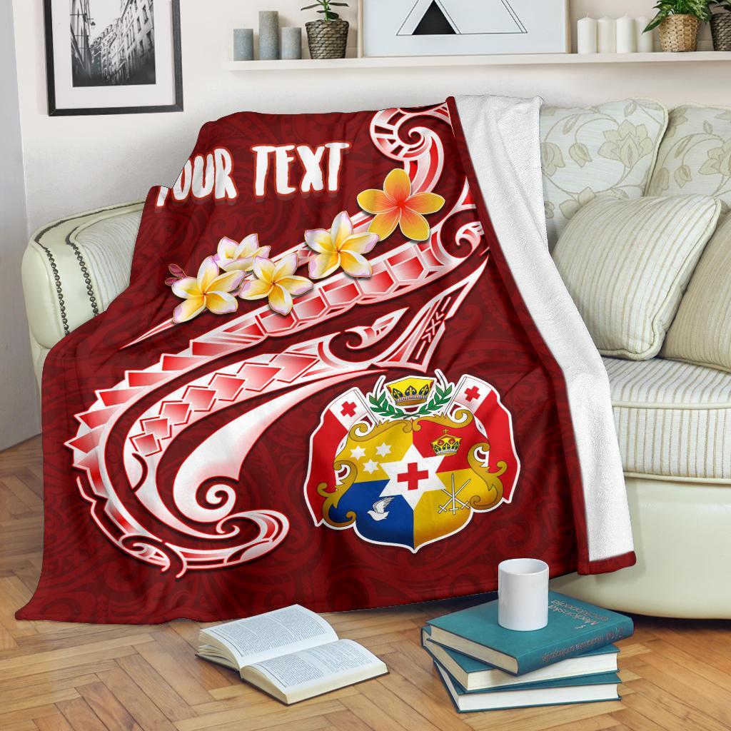 Tonga Personalised Premium Blanket - Tonga Coat Of Arms With Polynesian Patterns White - Polynesian Pride