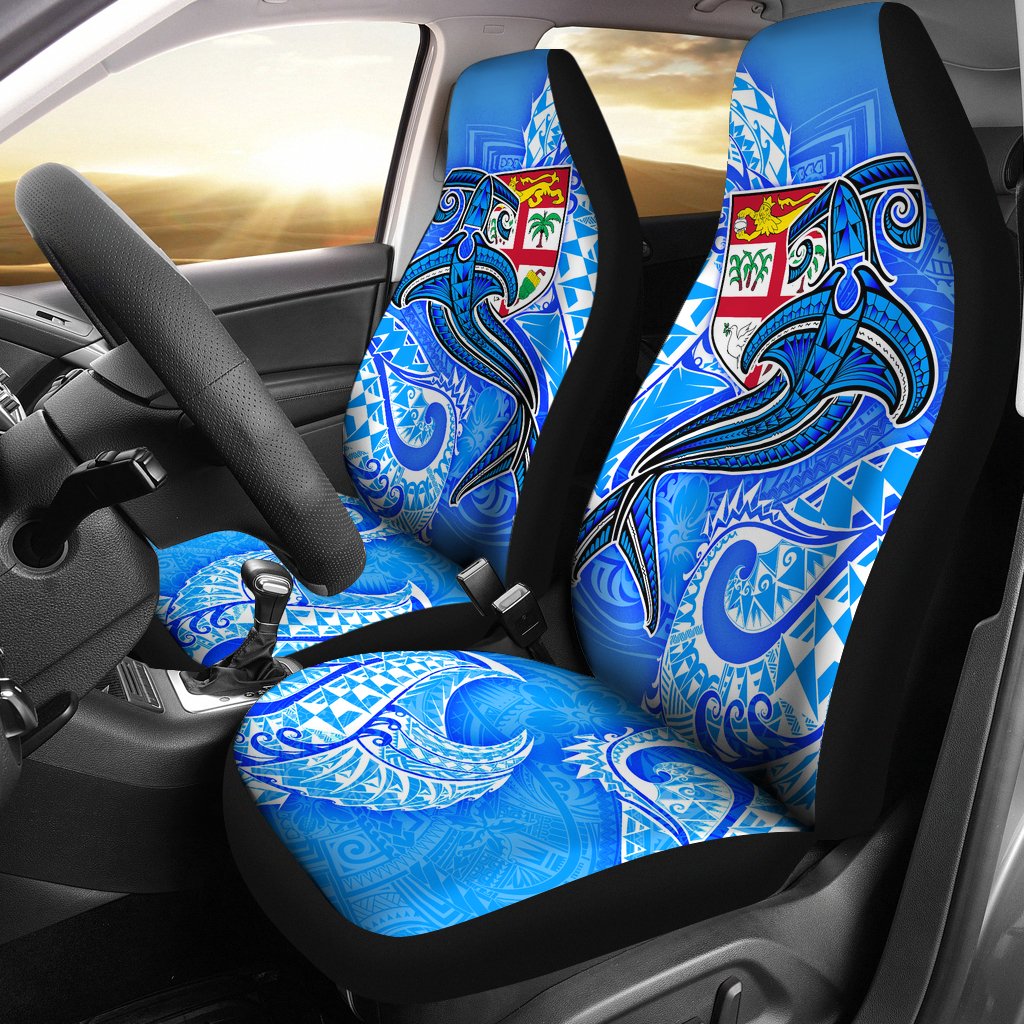 Fiji Car Seat Covers - Blue Shark Polynesian Tattoo Universal Fit Blue - Polynesian Pride