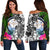 Marshall Islands Off Shoulder Sweater - Turtle Plumeria Banana Leaf Crest Black - Polynesian Pride