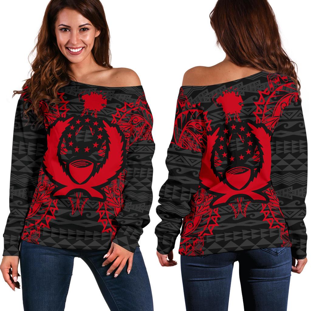Pohnpei Polynesian Shoulder Sweater Map Red Red - Polynesian Pride