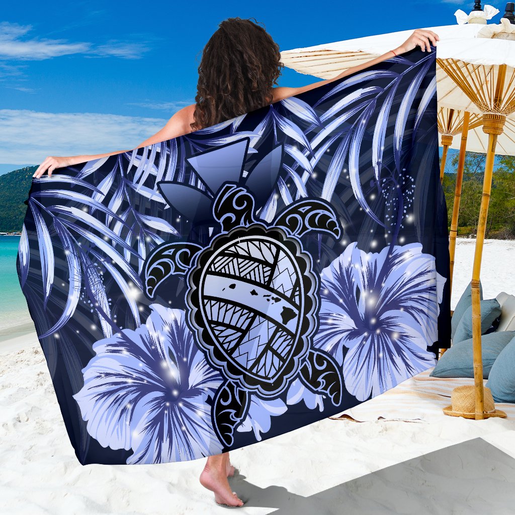 Hawaii Turtle Hibiscus Blue Sarong - Hac Style - AH Sarong One Size Blue - Polynesian Pride