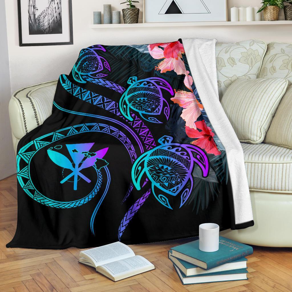 Hawaii Turtle Polynesian Tropical Premium Blanket - Cora Style Purple White - Polynesian Pride