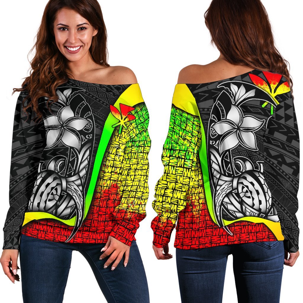 Polynesian Hawaii Off Shoulder Sweater Reggae - Turtle with Hook Art - Polynesian Pride