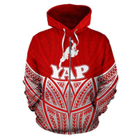 Yap Polynesian Zip up Hoodie Red Pride Map and Seal - Polynesian Pride
