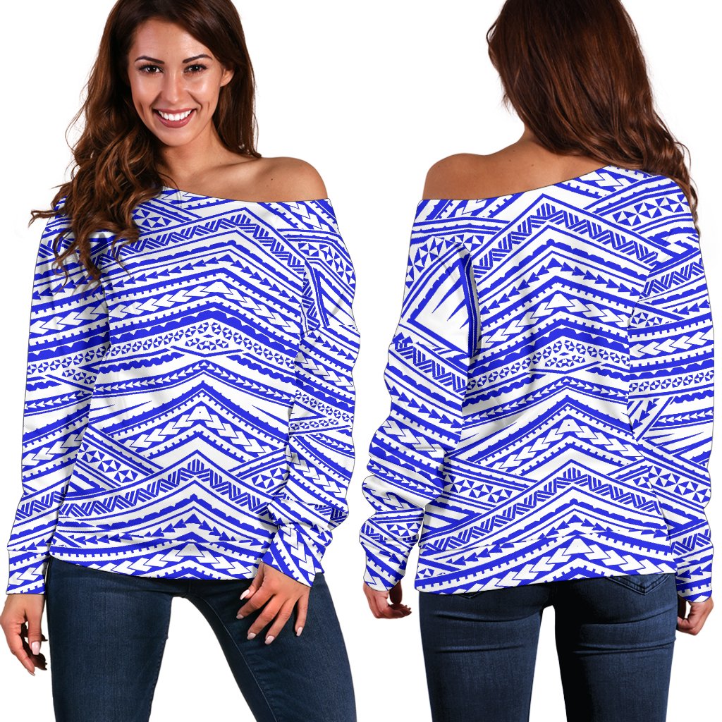 Polynesian Women's Off Shoulder Sweater 08 Blue - Polynesian Pride