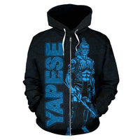 Yap Zip up Hoodie Micronesia Yapese Warrior Blue - Polynesian Pride