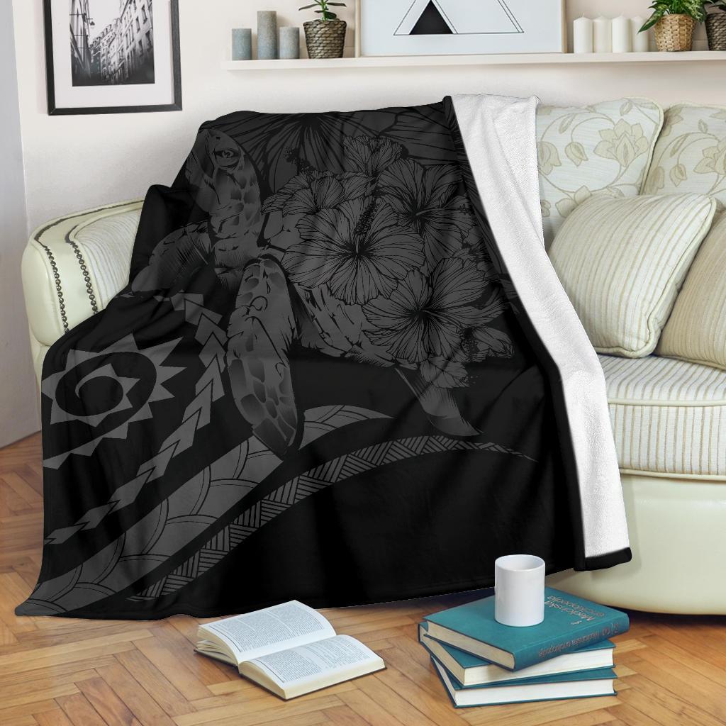 Hawaii Turtle Hibiscus Polynesian Vintage Premium Blanket - Gray White - Polynesian Pride