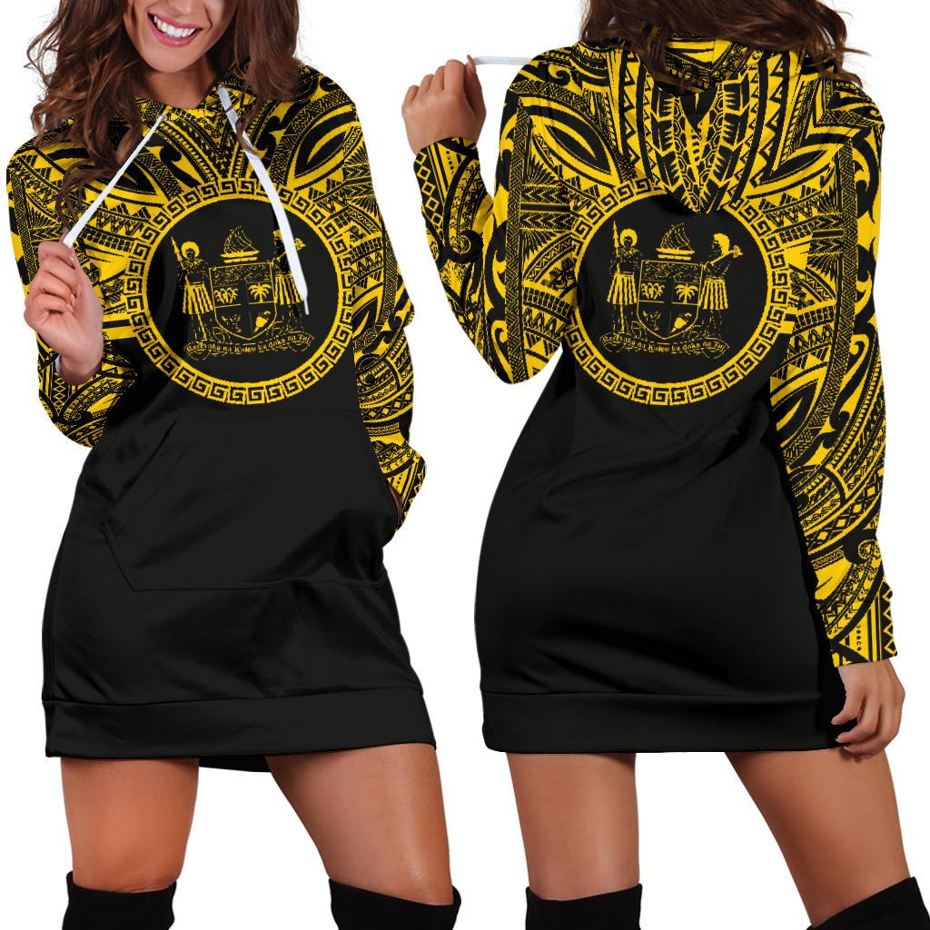 Fiji Women Hoodie Dress - Fiji Coat Of Arms Polynesian Gold Black Gold - Polynesian Pride