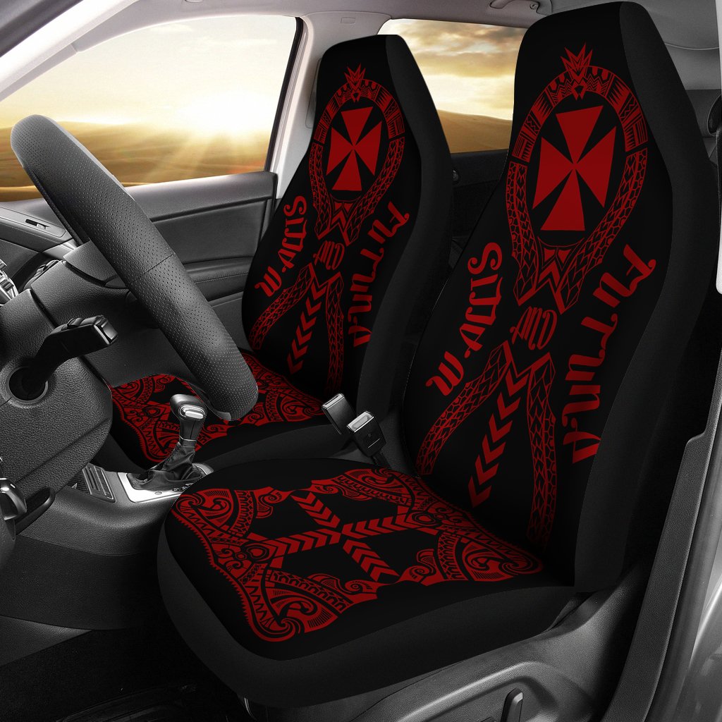 Wallis And Futuna Car Seat Covers - Wallis And Futuna Coat Of Arms Polynesian Tribal Deep Red Universal Fit Red - Polynesian Pride